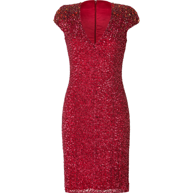 Jenny Packham Silk Sequined Dress in Rojo