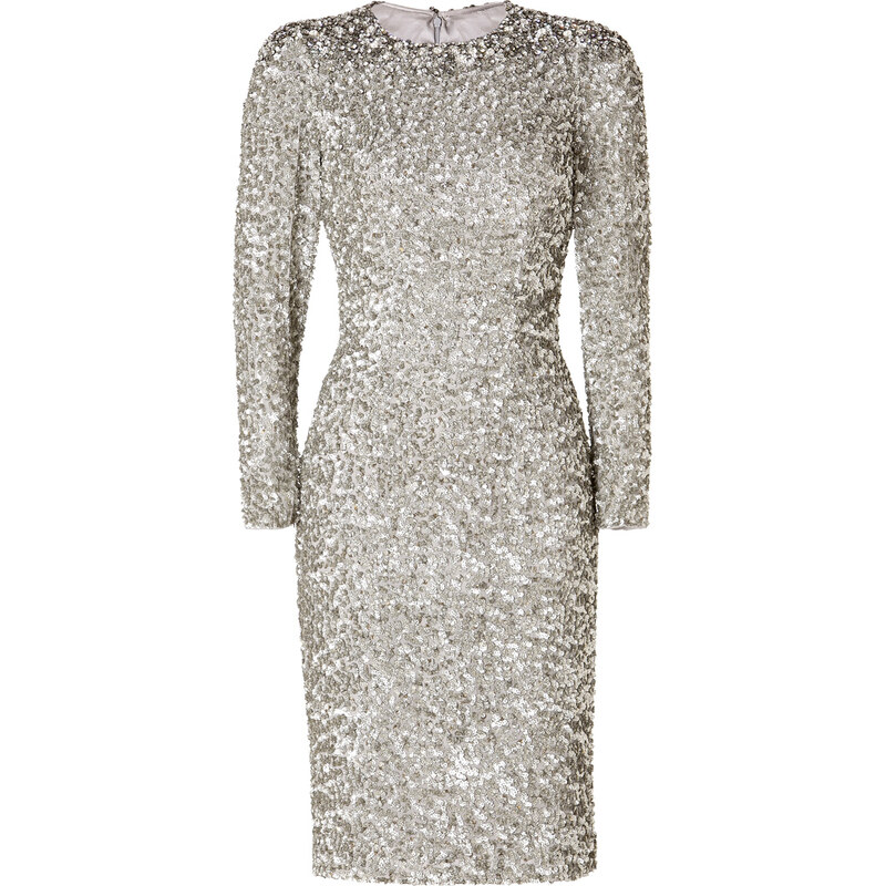 Jenny Packham Silk Sequined Dress in Platinum