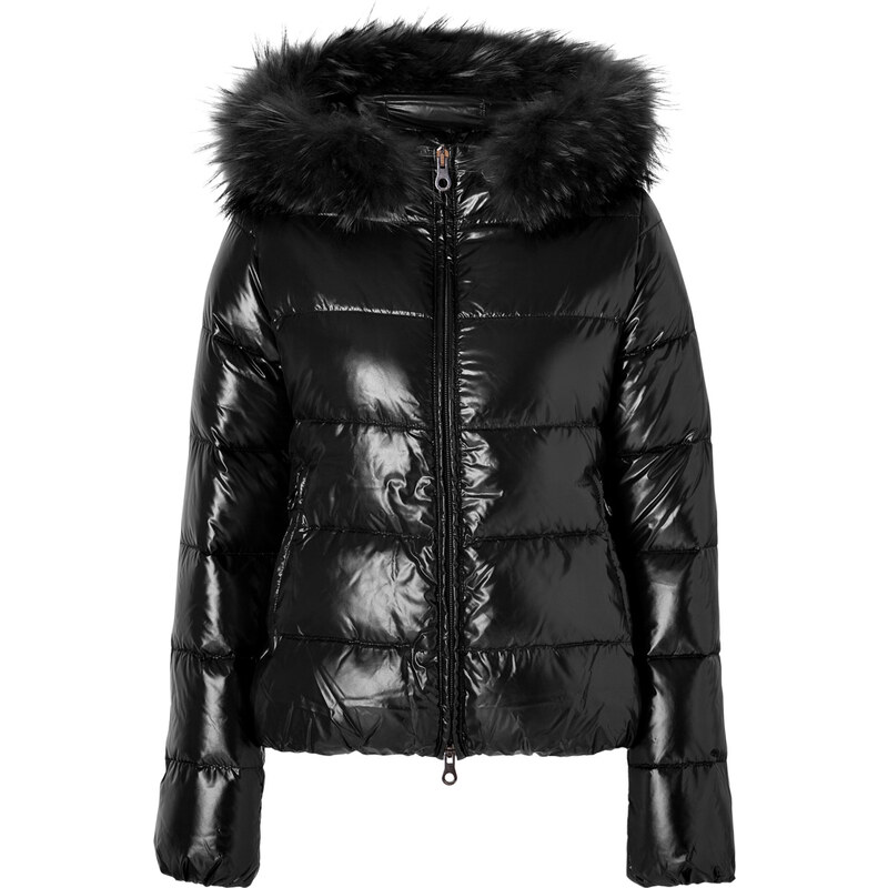 Duvetica Adhara Down Jacket with with Fur Trim in Black