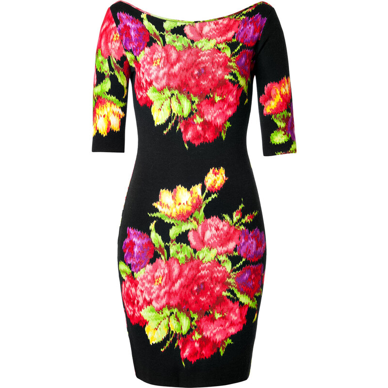 Blumarine Wool Intarsia Knit Floral Dress