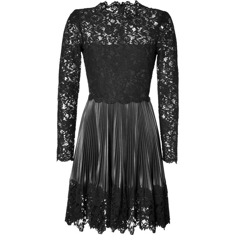 Valentino Leather Pleated Dress with Lace Top