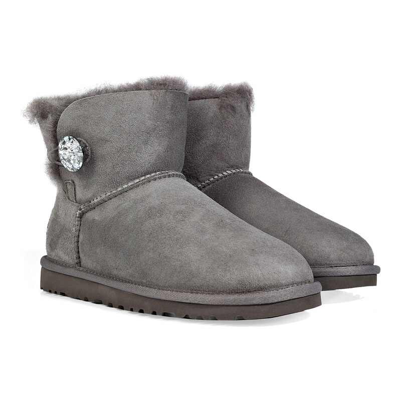 UGG Australia Suede Mini Bailey Button Bling Boots in Grey