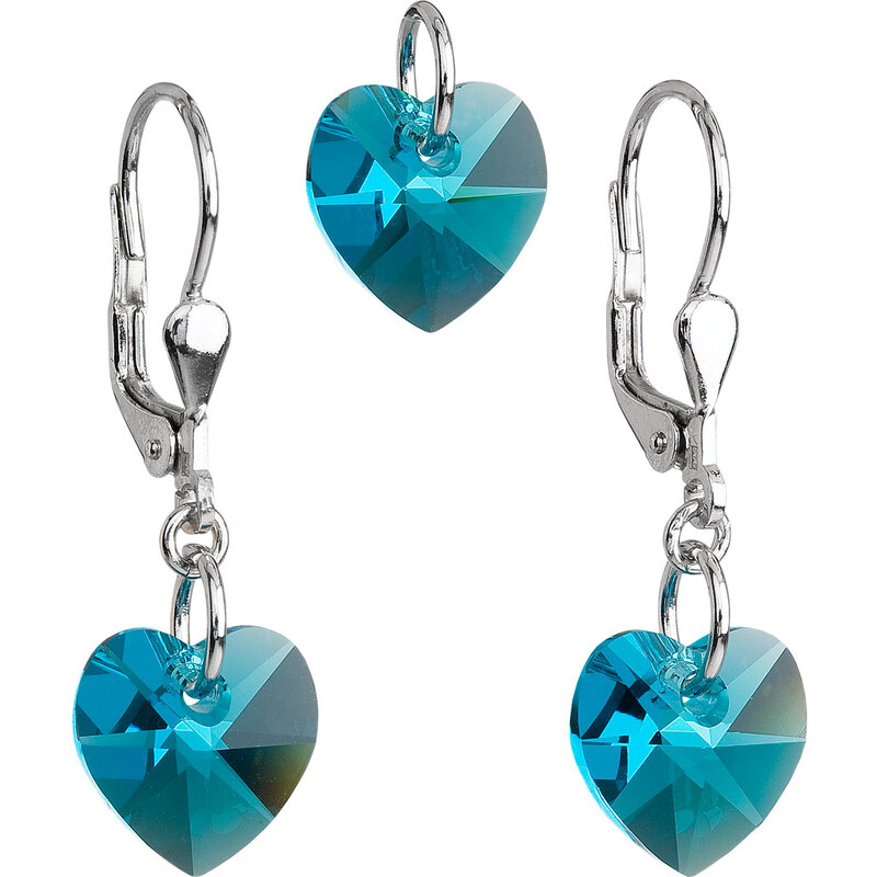 EVOLUTION GROUP Sada šperků s krystaly Swarovski náušnice a přívěsek modrá srdce 39003.3