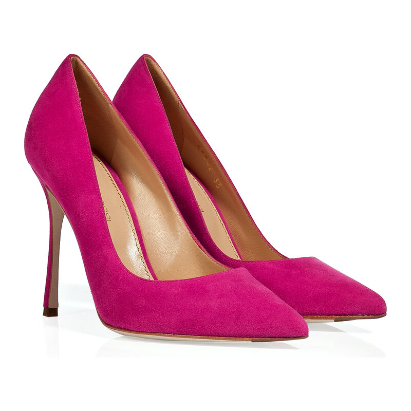 Sergio Rossi Suede Pointed Toe Pumps in Cyclamen