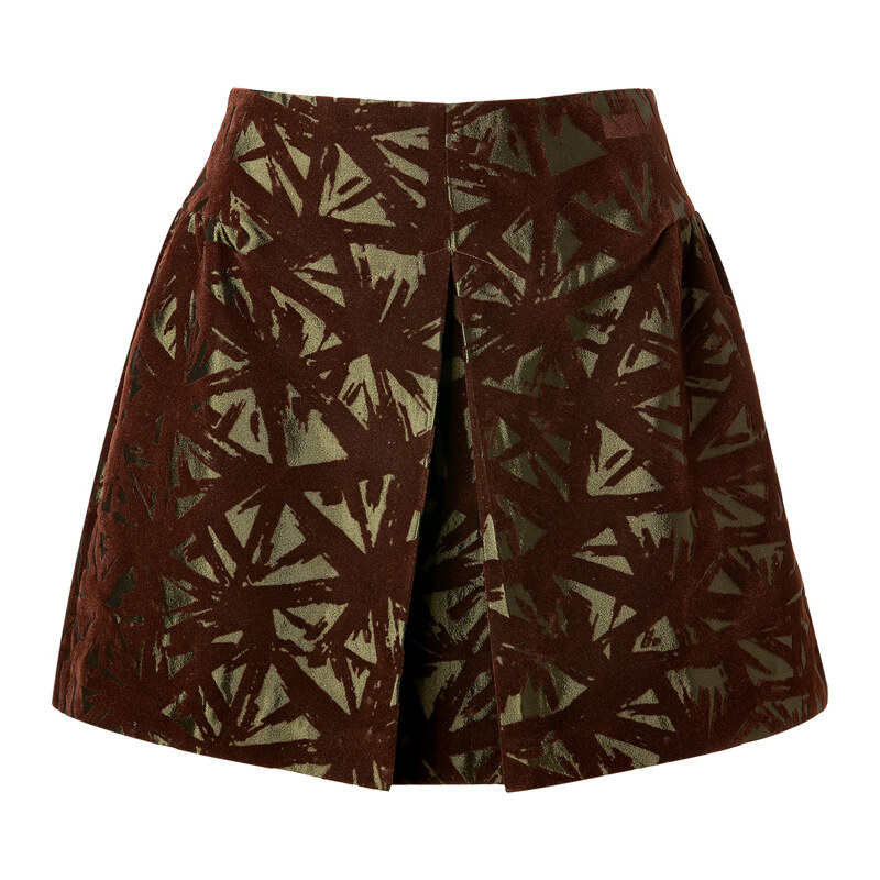 Victoria Beckham Denim Patterned Velvet Mini-Skirt in Olive