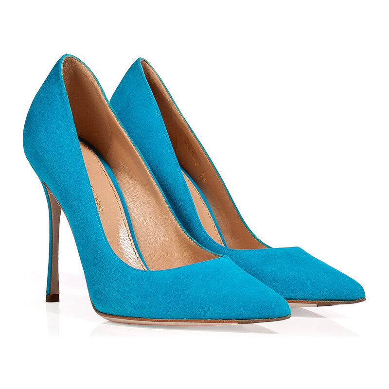 Sergio Rossi Suede Pointed Toe Pumps in Turquoise