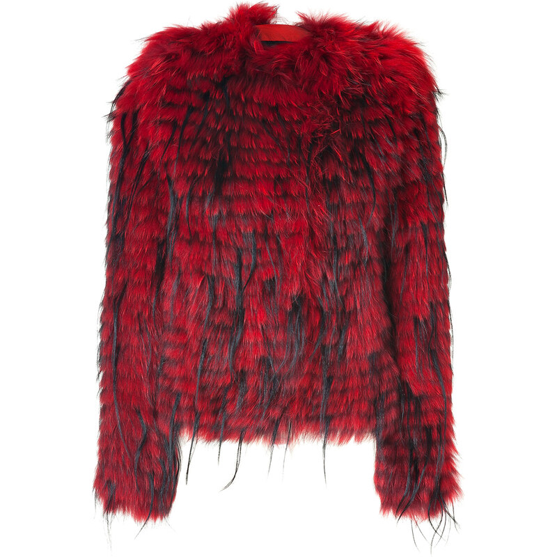 Balmain Rouge/Black Fur Jacket