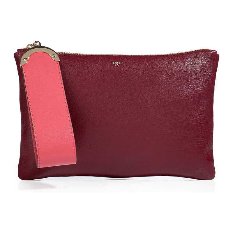 Anya Hindmarch Leather Seymour Clutch in Medium Red/Sorbet