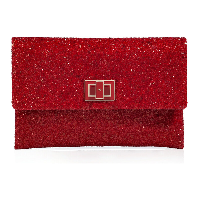 Anya Hindmarch Glitter Fabric Valorie Clutch in Medium Red