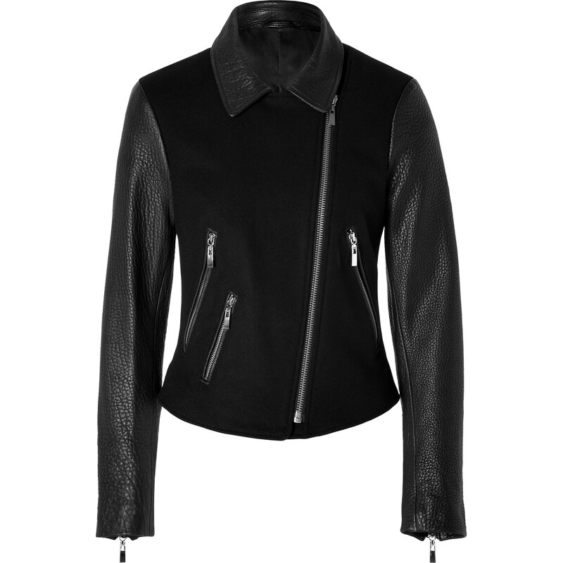 Ventcouvert Wool-Blend Jacket with Leather Sleeves in Black
