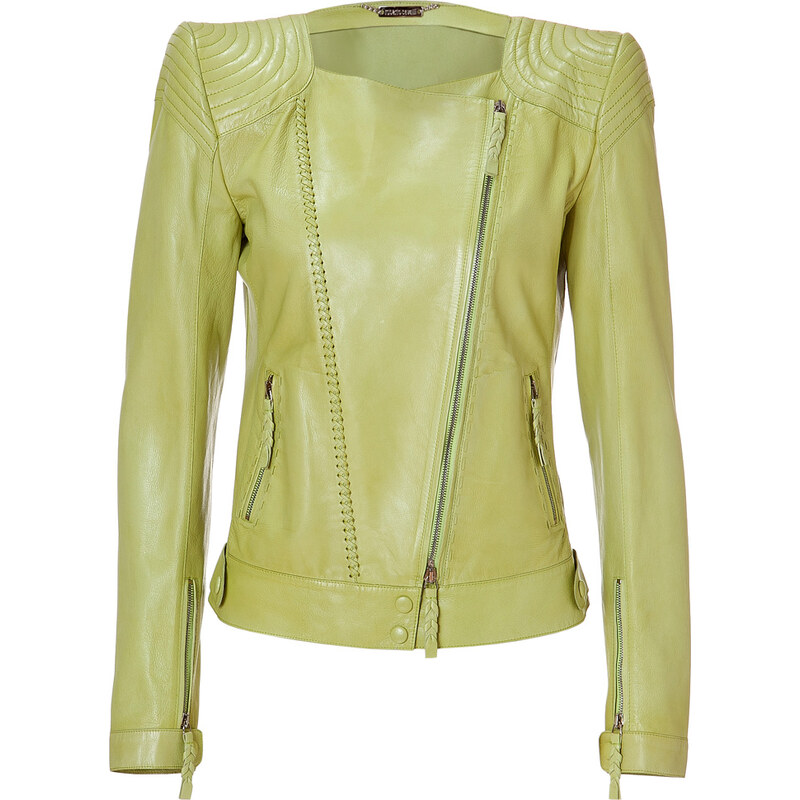 Roberto Cavalli Leather Jacket in Dark Acid Lemon