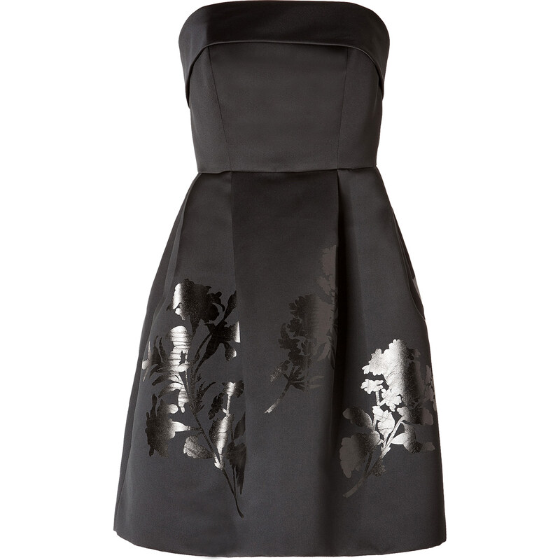Jonathan Saunders Satin Strapless Fitted Bodice Holly Dress in Black