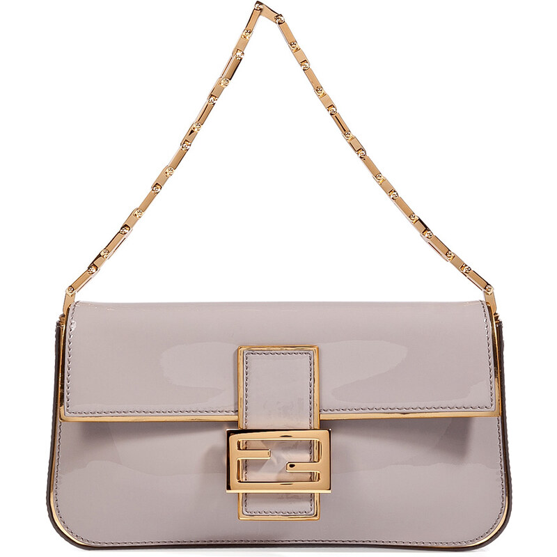 Fendi Marble Patent Leather Baguette Bag with Golden Chain Handle