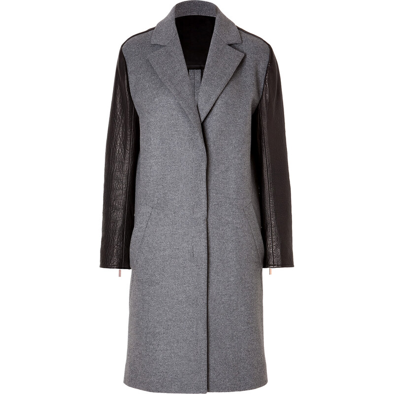 Cédric Charlier Wool Coat with Leather Sleeves