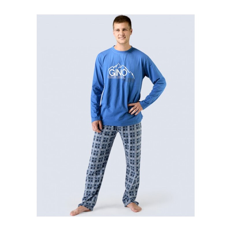 GINA Pánské pyžamo dlouhé, šité, s potiskem 79025P
