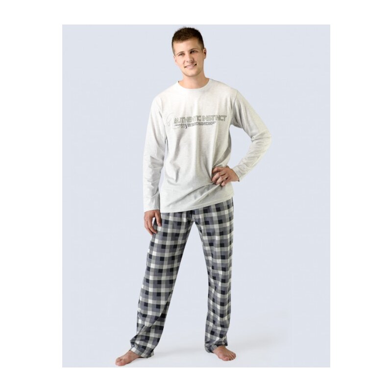 GINA Pánské pyžamo dlouhé, šité, s potiskem 79023P
