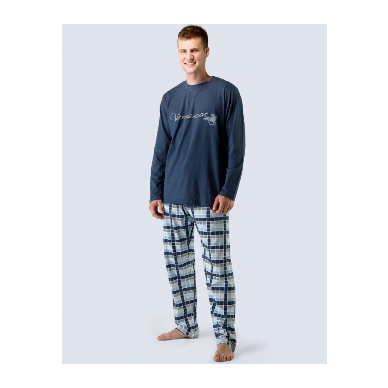 GINA Pánské pyžamo dlouhé, šité, s potiskem 79019P
