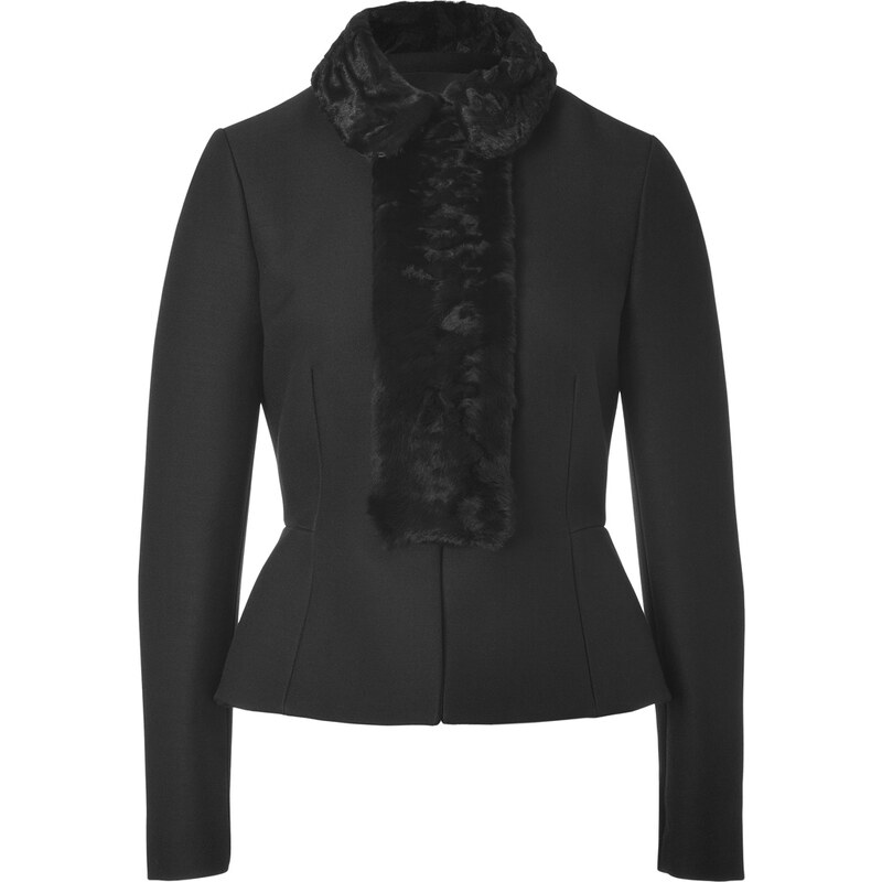 Valentino Wool-Silk Jacket with Fur Trim in Black