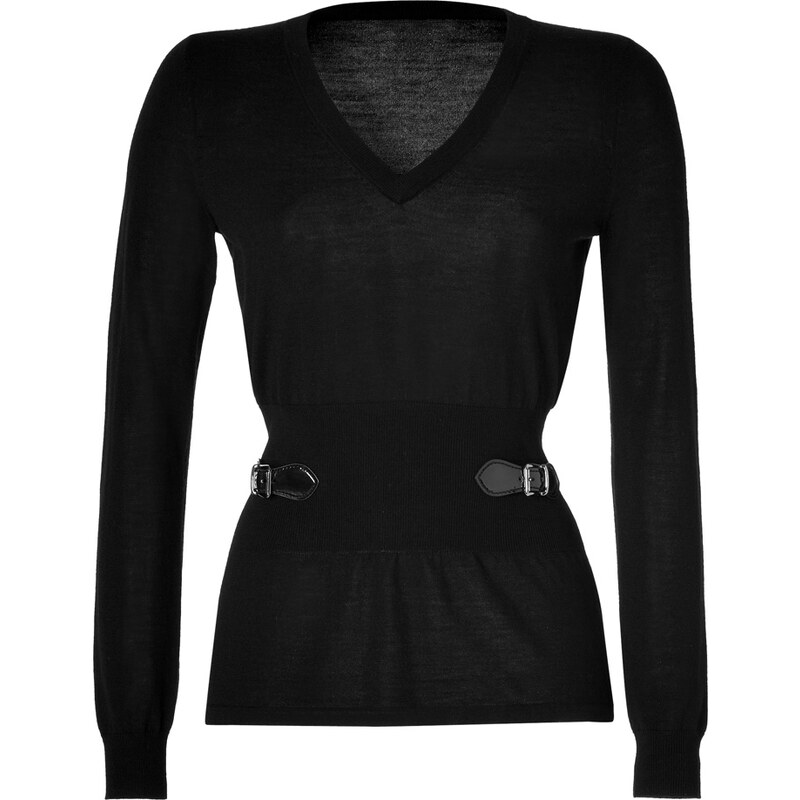 Moschino Cheap and Chic Knit Top with Buckled Side Detail in Black