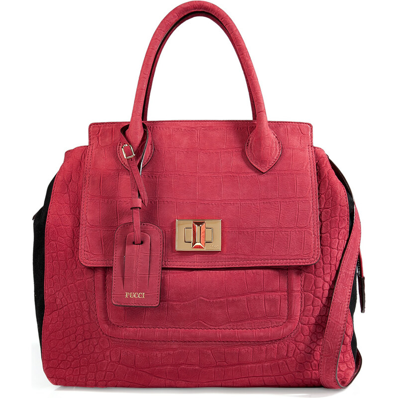 Emilio Pucci Embossed Suede Tote in Red/Black