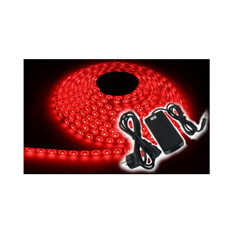 ECOLIGHT LED pásek KOMPLET - 5m - 300/5m - 4,8W/m - červený + konektor + zdroj