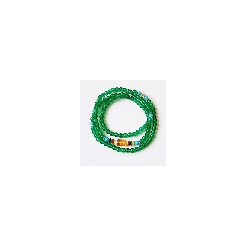 LightInTheBox Maya Fashion Natural Tibetan Green Agate Stone 108 Beads Charm Stretch Bracelet