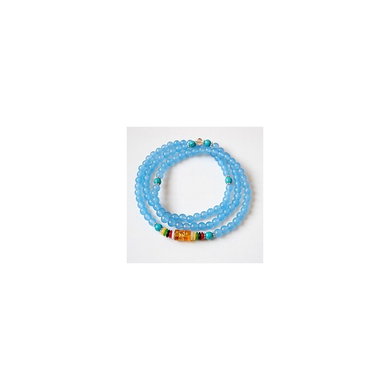 LightInTheBox Maya Fashion Natural Tibetan Blue Agate Stone 108 Beads Charm Stretch Bracelet