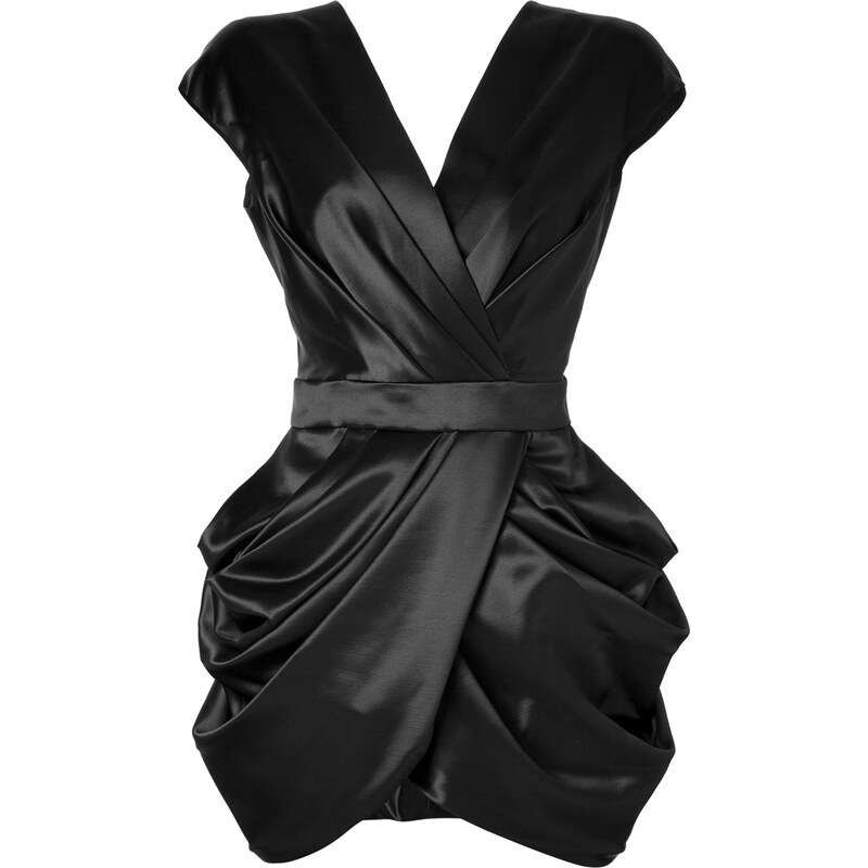 Balmain Wool-Silk Draped Side Dress in Black