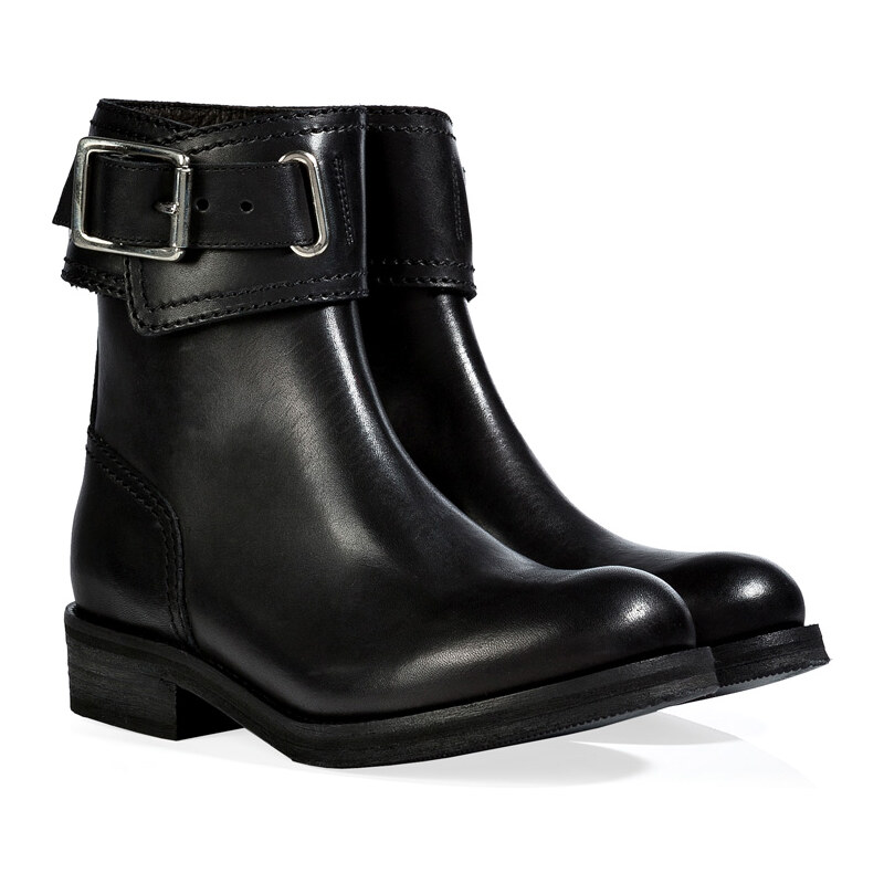Vanessa Bruno Leather Buckle Cuff Ankle Boots in Black