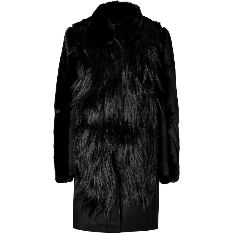 Avelon Rabbit/Goat Fur Blend Coat in Black