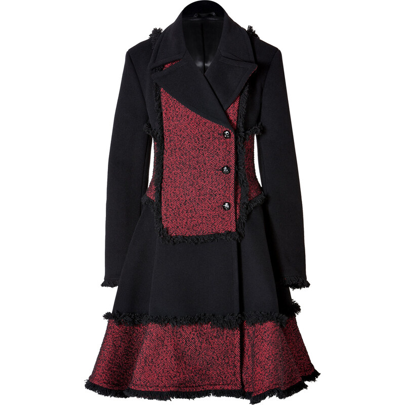 McQ Alexander McQueen Wool Blend Fringed Coat in Red/Black