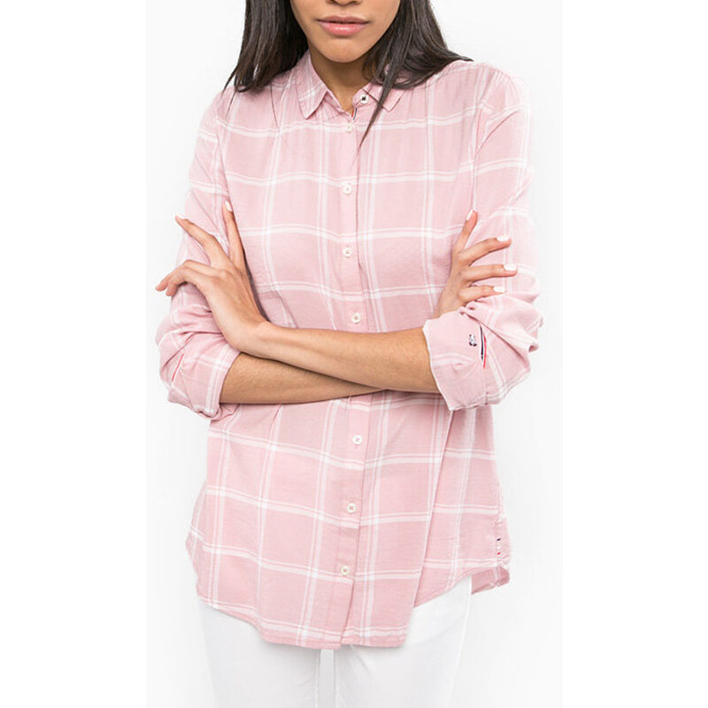 Tommy Hilfiger dámská kostkovaná košile Check růžové barvy - GLAMI.cz