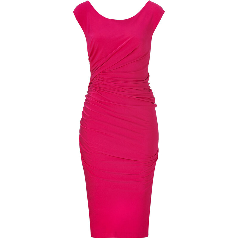 Donna Karan New York Shocking Pink Cap Sleeve Draped Jersey Dress