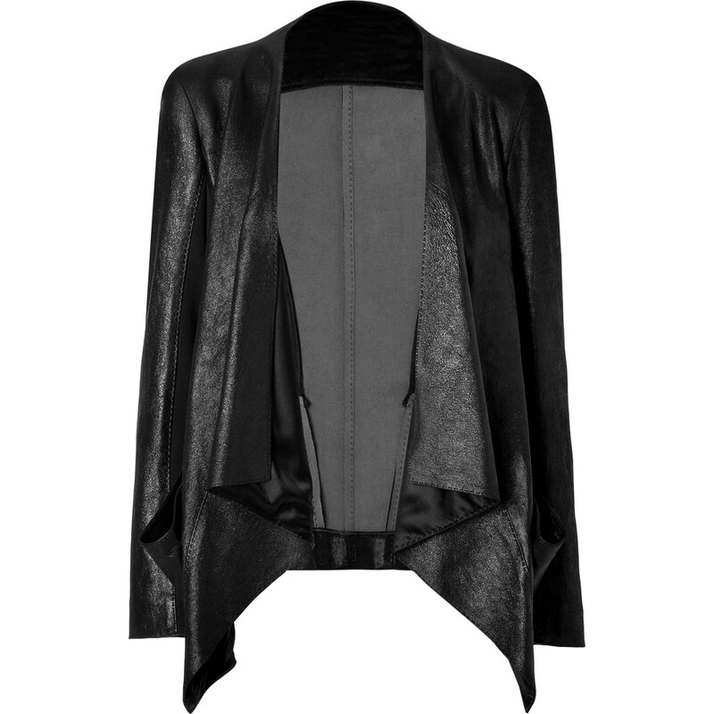 Donna Karan New York Black Draped Combo Leather Jacket