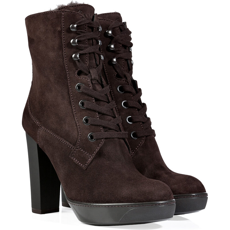 Hogan Suede Lace-Up Ankle Boots in Testa Moro