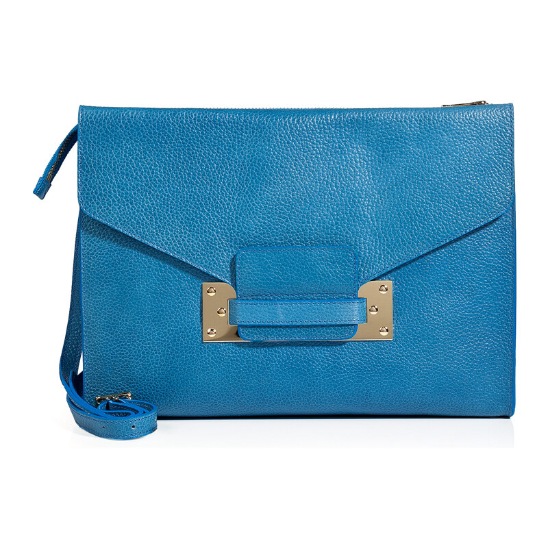 Sophie Hulme Leather Soft Envelope Bag in Stamped Bright Blue