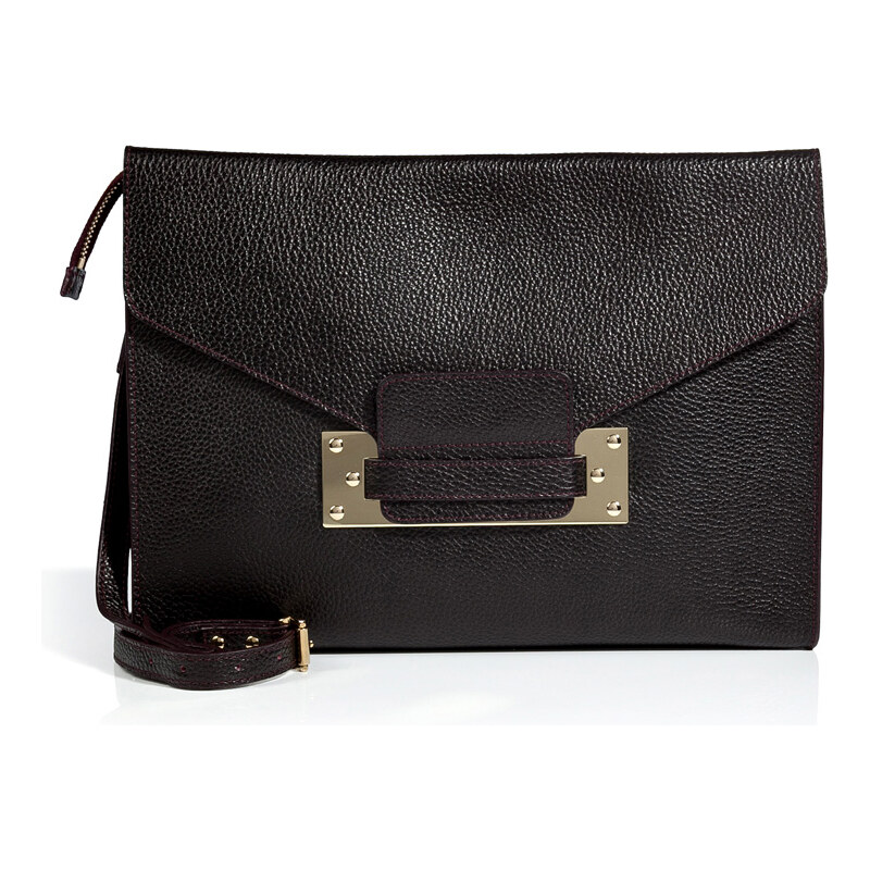 Sophie Hulme Leather Soft Envelope Bag in Stamped Damson