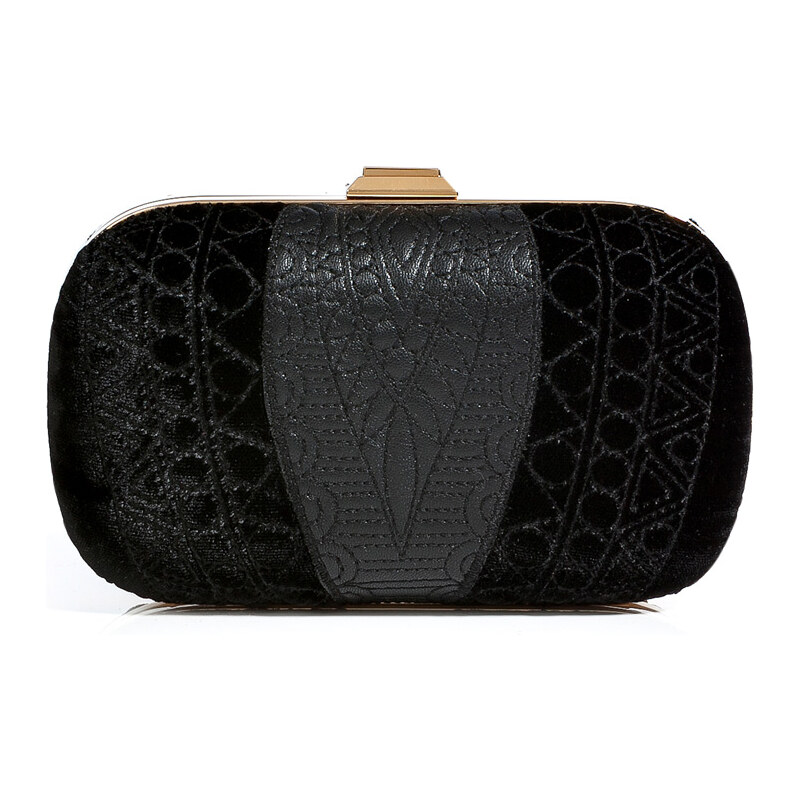 Emilio Pucci Leather/Velvet Quilted Box Clutch in Black