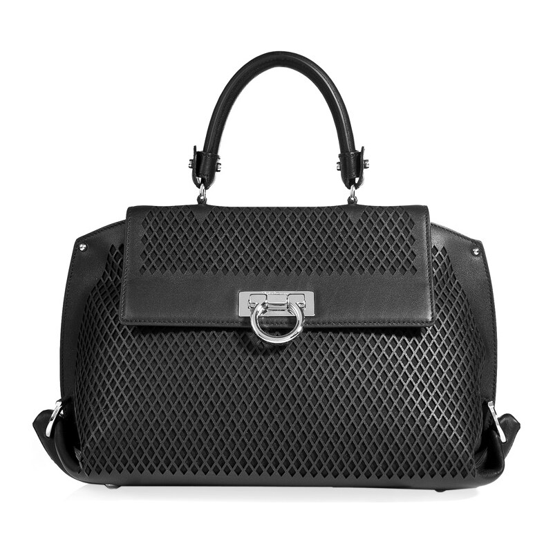 Salvatore Ferragamo Laser Cut Leather Sofia Bag in Black