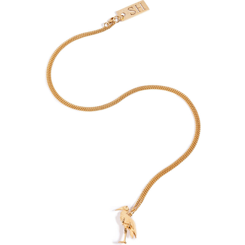 Sophie Hulme Gold Plated Stork Necklace in Gold