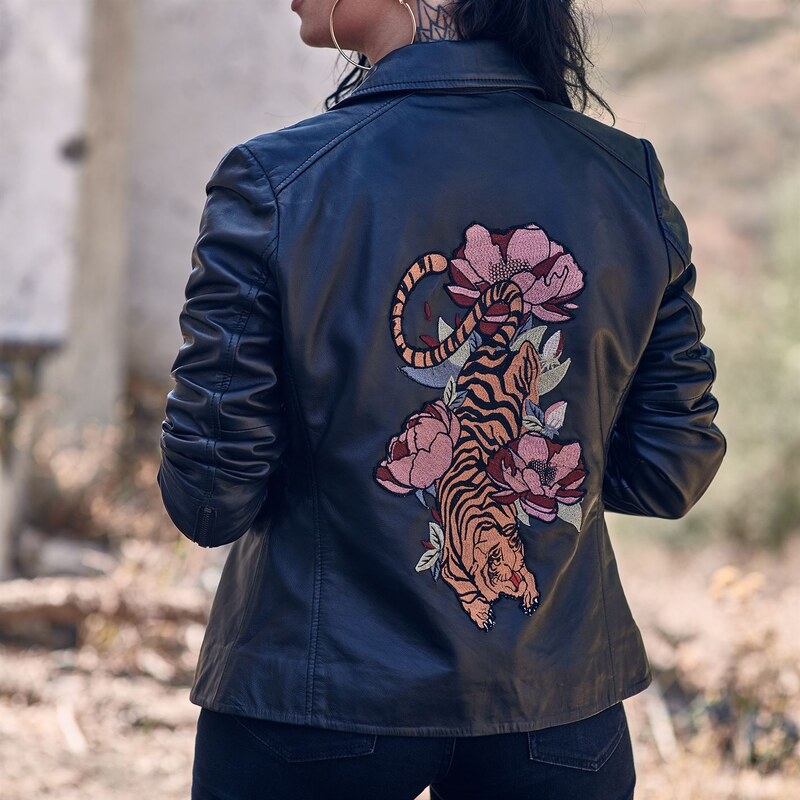 Firetrap Blackseal Embroidered Leather Jacket