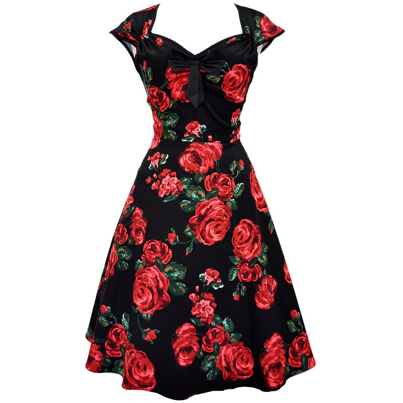Černé šaty se vzorem rudých růží Lady V London Isabella