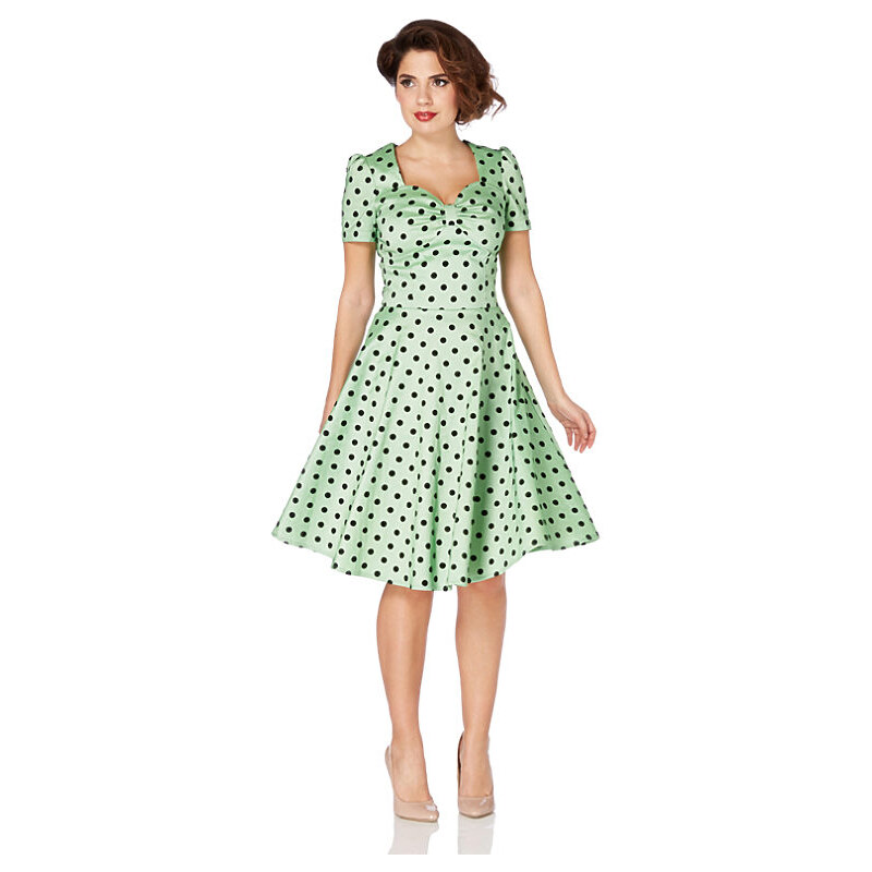 Pastelově zelené šaty s puntíky Voodoo Vixen Hanna S
