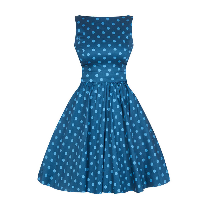 Modré šaty s puntíky Lady V London Tea