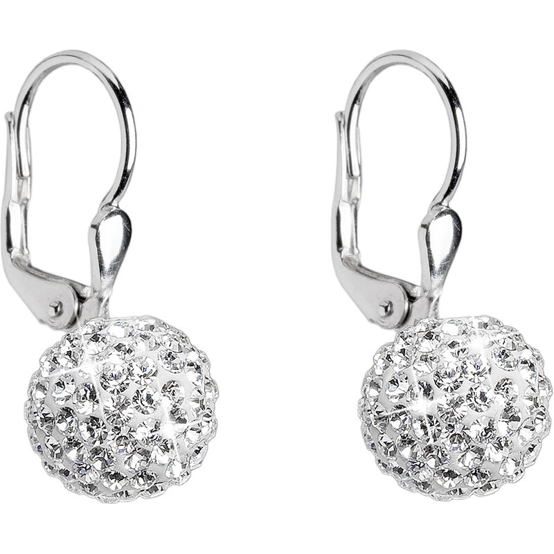 Stříbrné náušnice visací s krystaly Swarovski bílé kuličky 31110.1 22457254