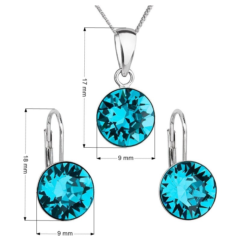 Evolution Group Sada šperků s krystaly Swarovski náušnice, řetízek a přívěsek modré kulaté 39140.3 Blue Zircon