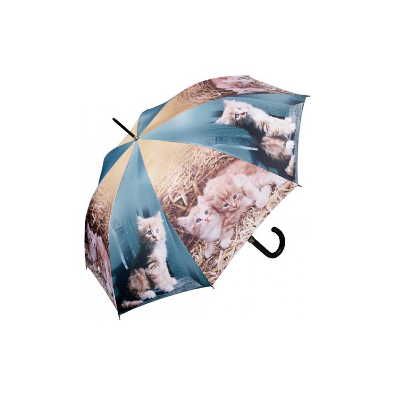 Doppler Dámský holový vystřelovací deštník ART Kočka ve slámě 740598