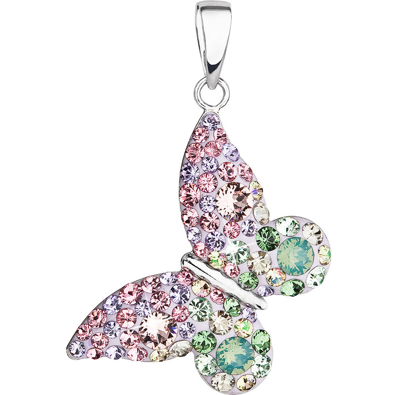 Stříbrný přívěsek s krystaly Swarovski mix barev motýl 34192.3 sakura 22528539