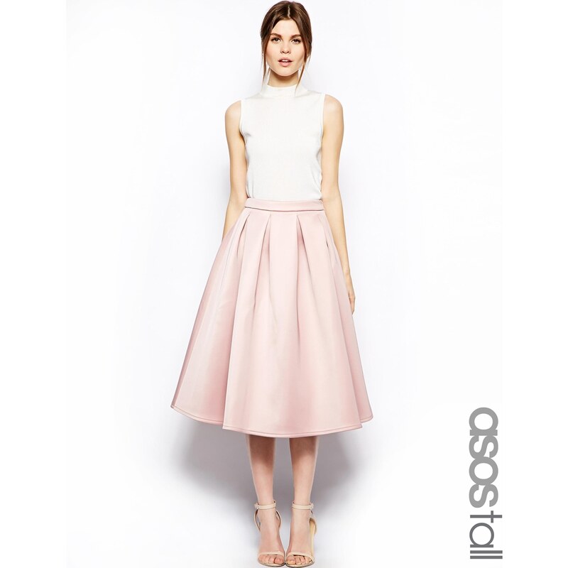 ASOS TALL Premium Prom Midi Skirt in Bonded Crepe - Pink