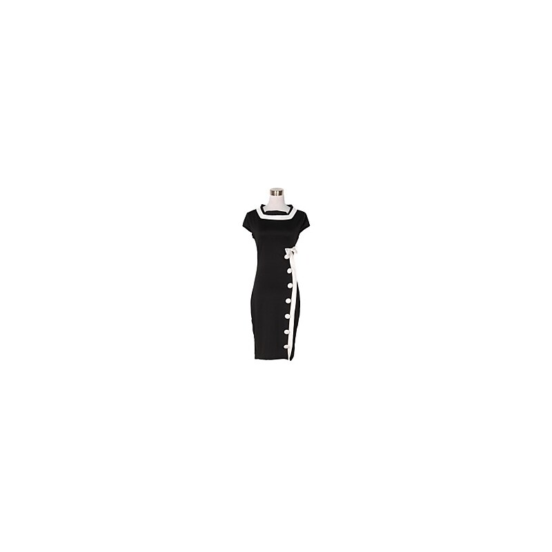LightInTheBox Women's Vintage White Bowknot Single Breasted Black Dress